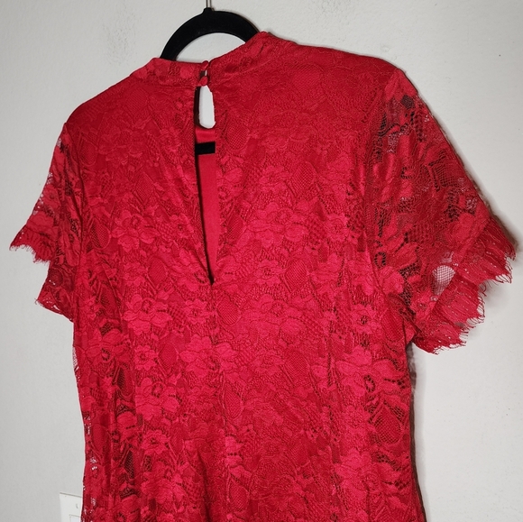 Torrid Mini Lace High Neck Red Skater Dress Size 1X Stretch Holiday Party Event - Picture 8 of 16